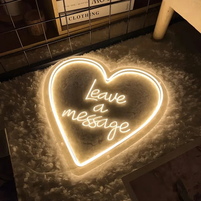 Heart Shape Leave A Message Neon Sign