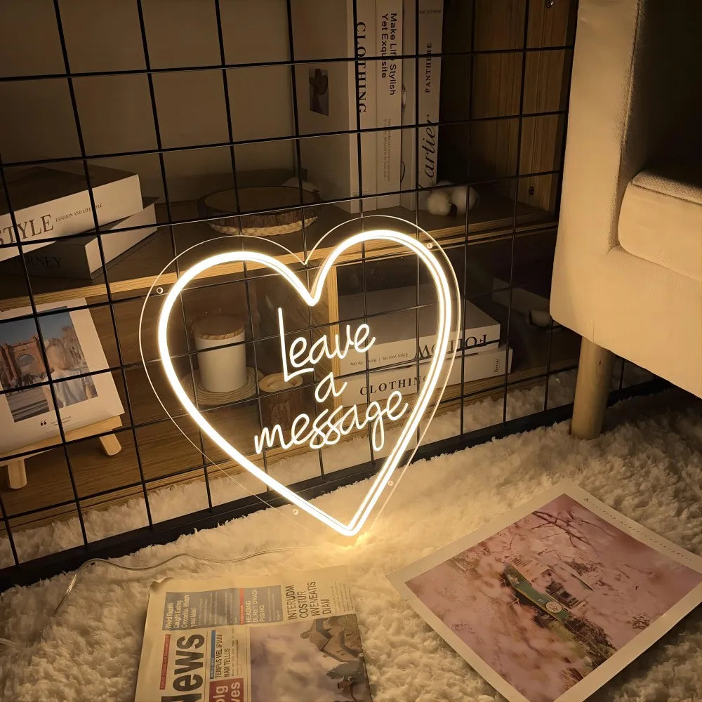 Heart Shape Leave A Message Neon Sign